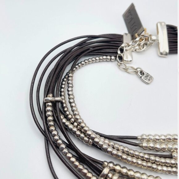 Uno De 50 OMARIBA Necklace Multi strand Leather layers cords beaded statement - Picture 11 of 16